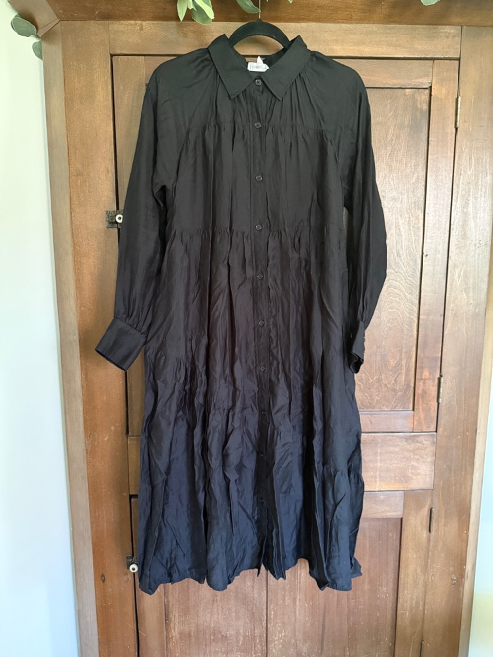 Black Button-Front Collared Women’s Dress